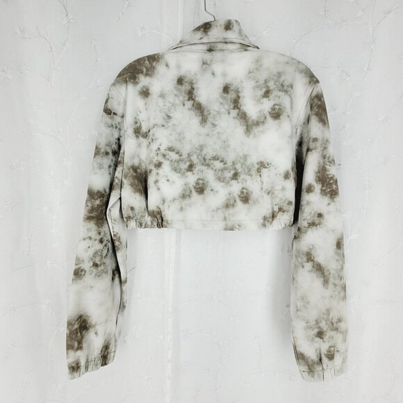Zara Tie Dye Cropped Zip Jacket Drawstring Waist High Neck Olive Green Medium - Picture 7 of 11